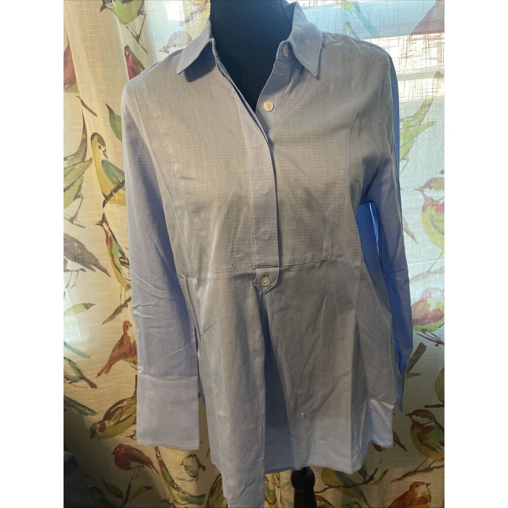 Martha Stewart Blue Long Sleeve Partial Button Tunic Medium cotton NWT